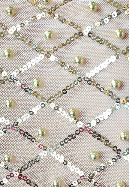 NEW0305 Gouden Mesh Top met Parels