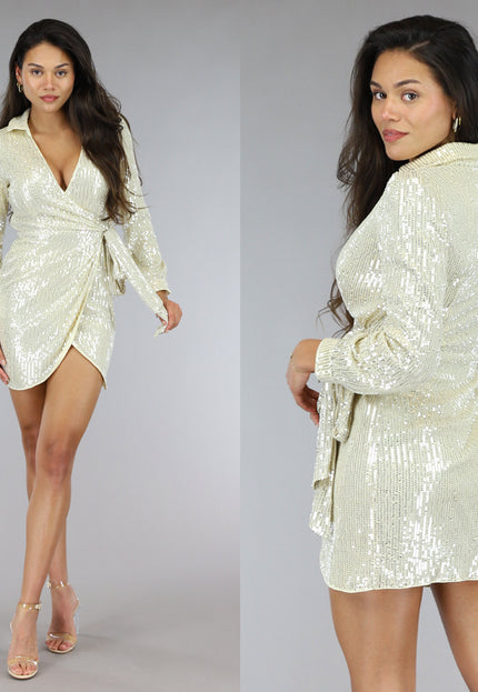 OP=OP.47.NL Gouden Pailletten Overslag Jurk