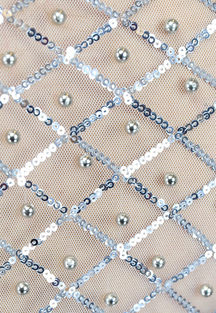 NEW0305 Zilveren Mesh Top met Parels