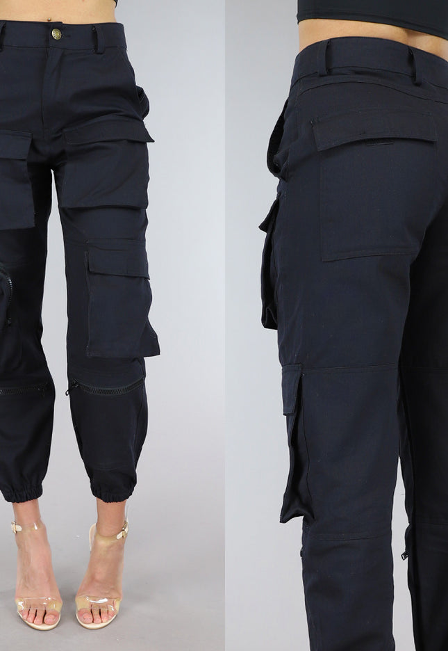 NEW0305 Zwarte Cargo Broek met Zakken