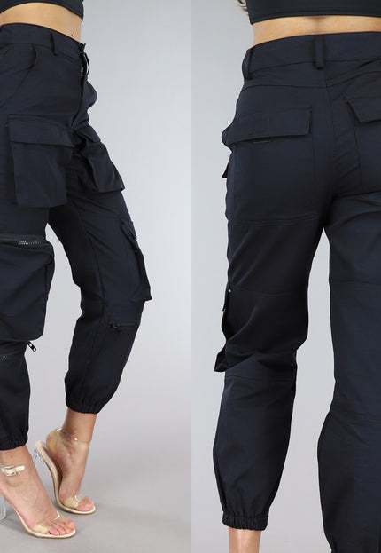 NEW0305 Zwarte Cargo Broek met Zakken