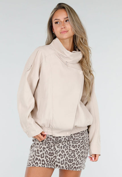 NEW030626 Beige Bikerjack met Opstaande Kraag