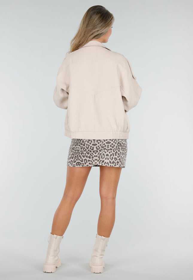 NEW030626 Beige Bikerjack met Opstaande Kraag