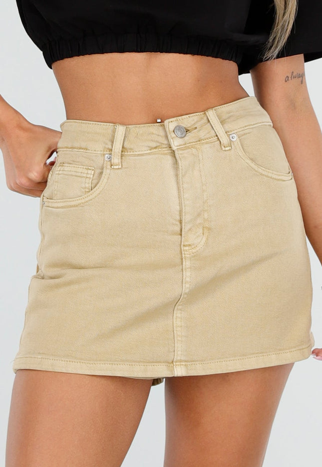 NEW030626 Beige Denim Skort met Stretch