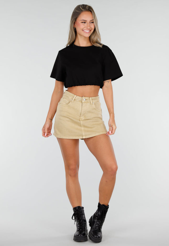 NEW030626 Beige Denim Skort met Stretch