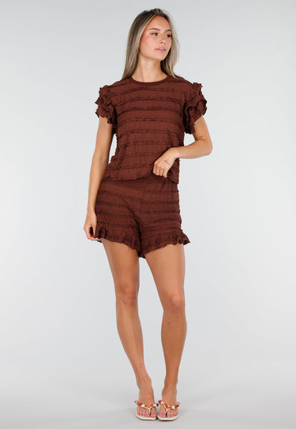 NEW030626 Bruine Stretch Two Piece met Ruches