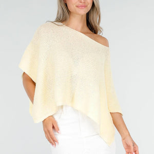 NEW030626 Butter Yellow Gebreide Poncho Trui