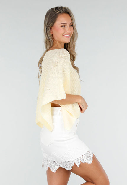 NEW030626 Butter Yellow Gebreide Poncho Trui