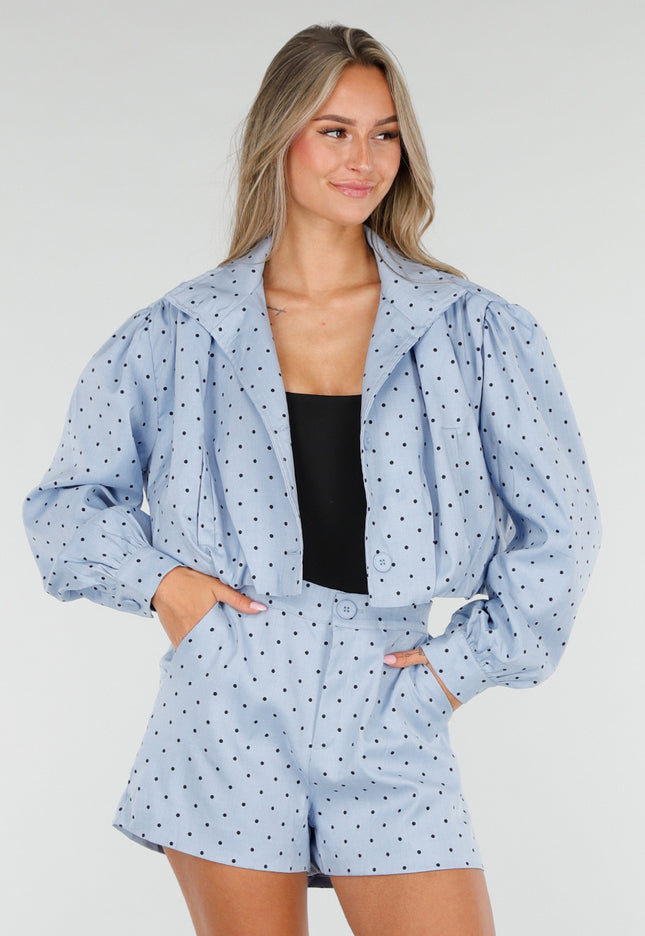 NEW030626 Lichtblauwe Polkadot Two Piece Set