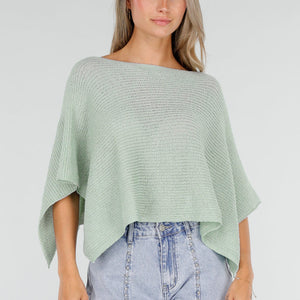 NEW030626 Mintgroene Gebreide Poncho Top