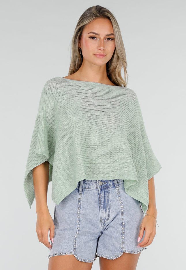 NEW030626 Mintgroene Gebreide Poncho Top