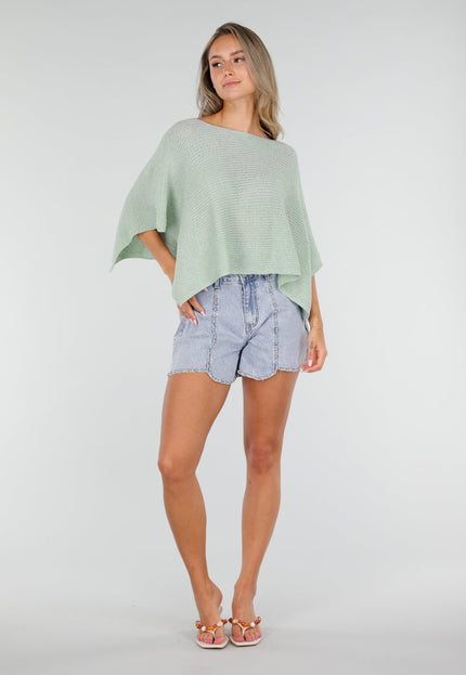 NEW030626 Mintgroene Gebreide Poncho Top