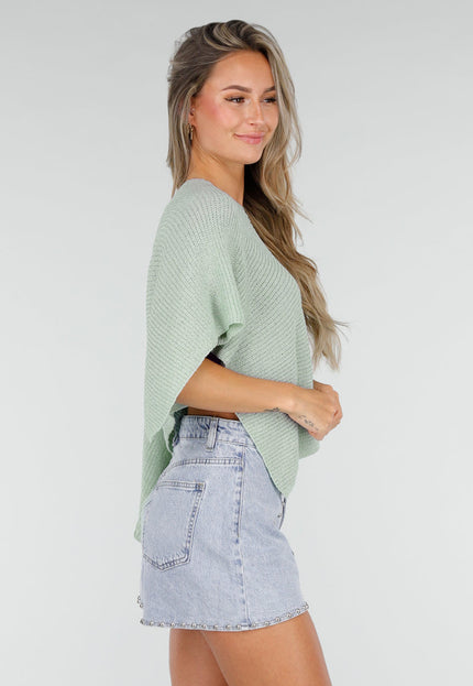 NEW030626 Mintgroene Gebreide Poncho Top