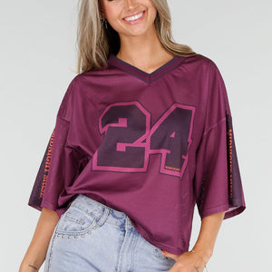 NEW030626 Paarse Mesh Oversized Jersey T-Shirt