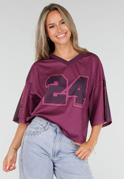 NEW030626 Paarse Mesh Oversized Jersey T-Shirt