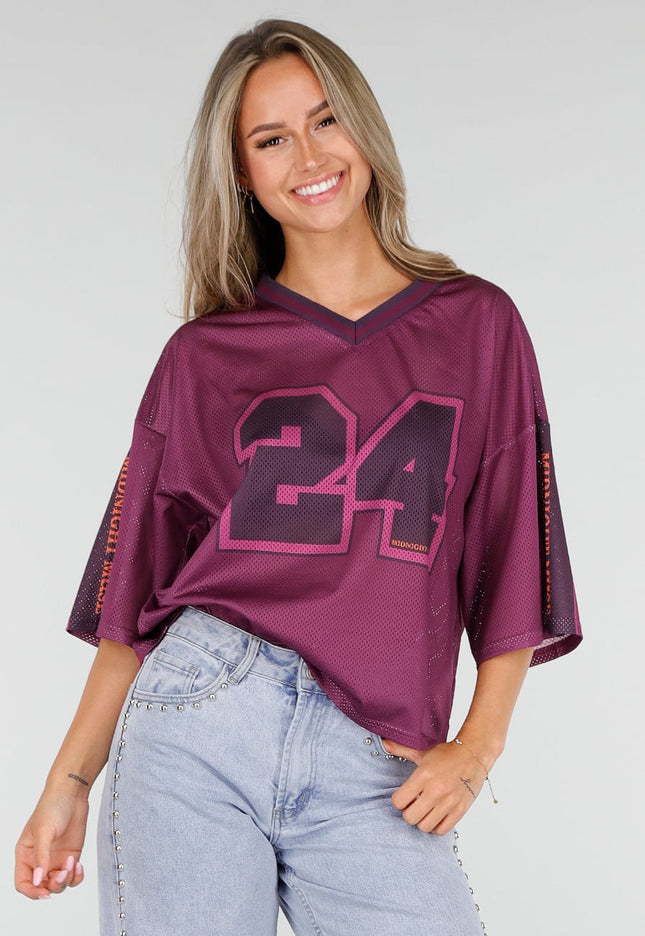 NEW030626 Paarse Mesh Oversized Jersey T-Shirt