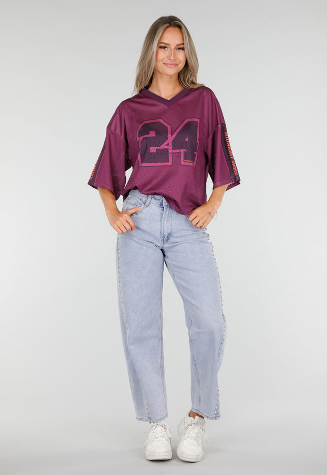 NEW030626 Paarse Mesh Oversized Jersey T-Shirt