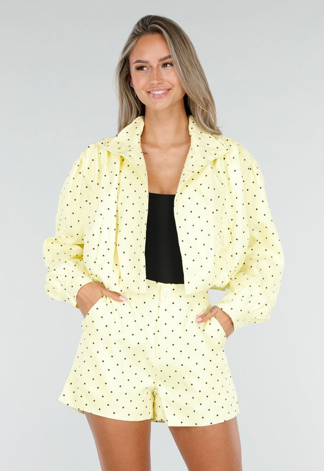 NEW030626 Pastelgele Polkadot Two Piece Set