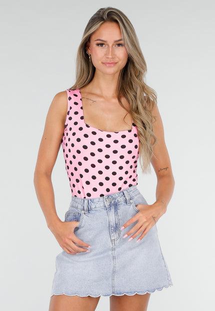 NEW030626 Roze Body met Zwarte Polkadots