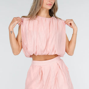 NEW030626 Roze Set met Bubble Hem Top en Broekje