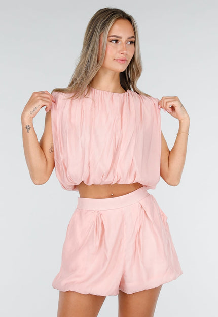NEW030626 Roze Set met Bubble Hem Top en Broekje