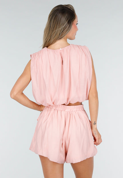 NEW030626 Roze Set met Bubble Hem Top en Broekje