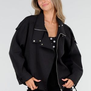 NEW030626 Zwart Bikerjack met Ritssluiting