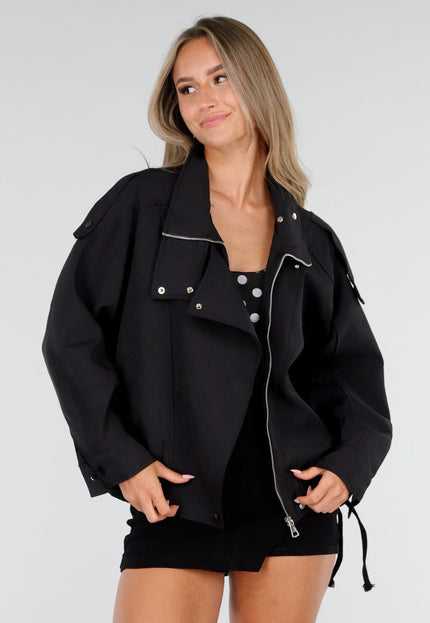 NEW030626 Zwart Bikerjack met Ritssluiting