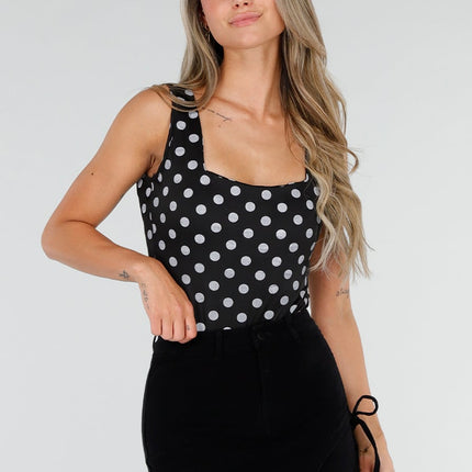 NEW030626 Zwarte Body met Grijze Polkadots