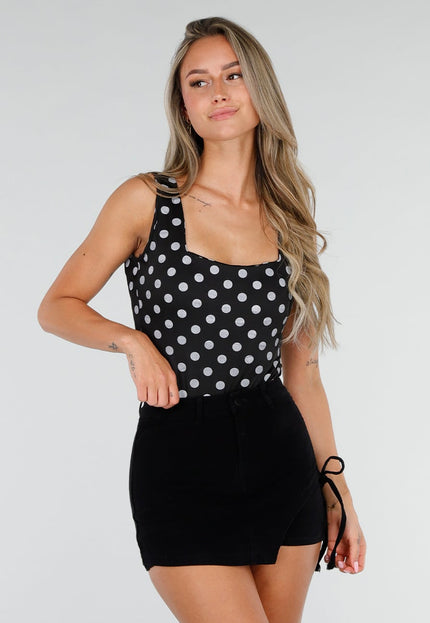 NEW030626 Zwarte Body met Grijze Polkadots
