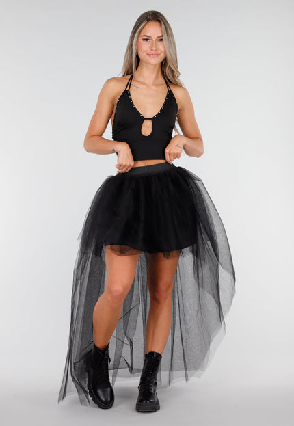 NEW030626 Zwarte Haltertop met Studdetails