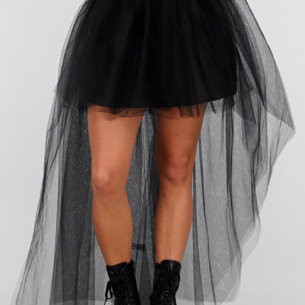NEW030626 Zwarte Mesh High Low Rok