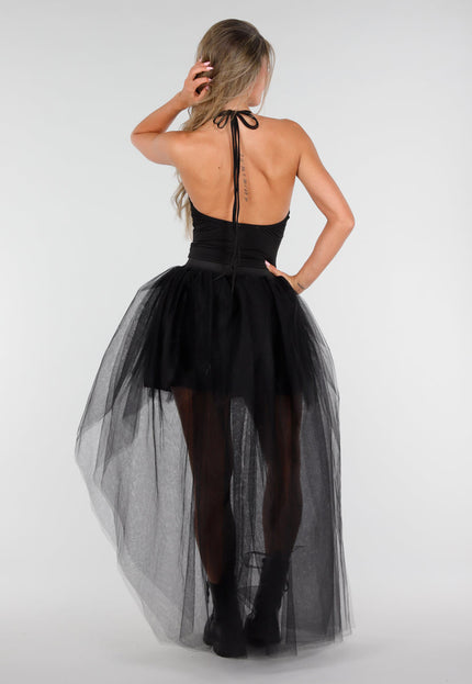NEW030626 Zwarte Mesh High Low Rok