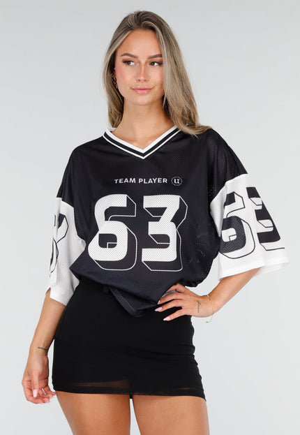 NEW030626 Zwarte Mesh Oversized Jersey T-Shirt