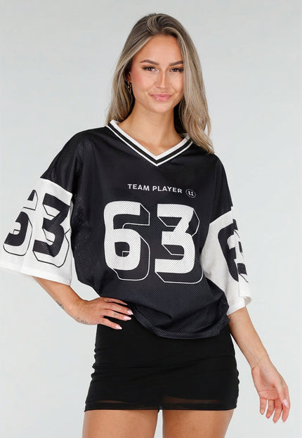 NEW030626 Zwarte Mesh Oversized Jersey T-Shirt