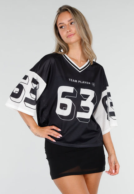 NEW030626 Zwarte Mesh Oversized Jersey T-Shirt