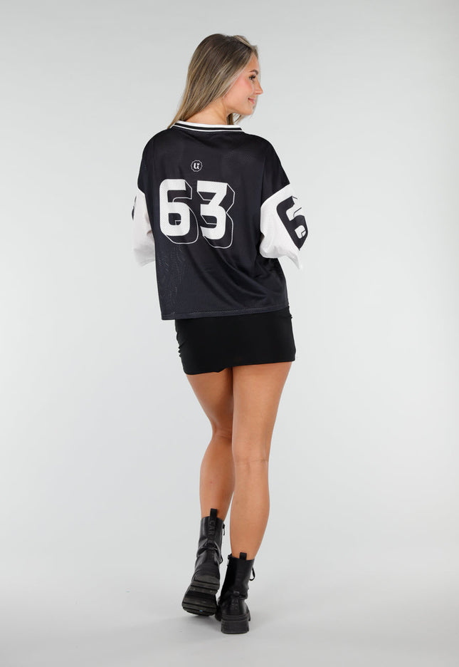 NEW030626 Zwarte Mesh Oversized Jersey T-Shirt