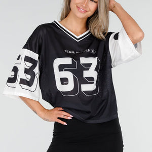 NEW030626 Zwarte Mesh Oversized Jersey T-Shirt