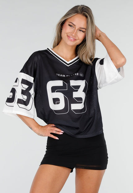 NEW030626 Zwarte Mesh Oversized Jersey T-Shirt
