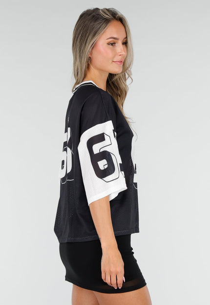 NEW030626 Zwarte Mesh Oversized Jersey T-Shirt