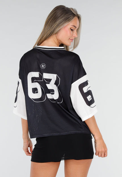 NEW030626 Zwarte Mesh Oversized Jersey T-Shirt