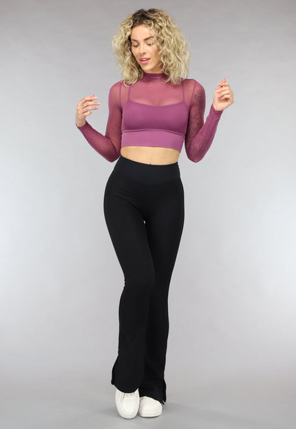 NEW0307 Aubergine See Through Sporttop met Ingewerkte Sport-bh