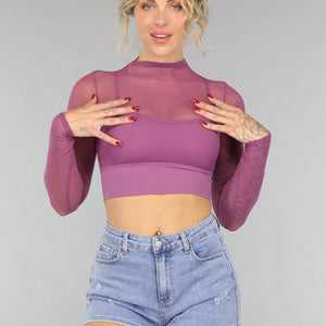 NEW0307 Aubergine See Through Sporttop met Ingewerkte Sport-bh