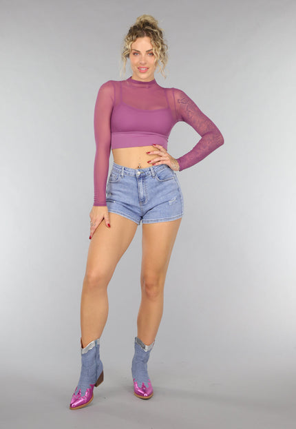 NEW0307 Aubergine See Through Sporttop met Ingewerkte Sport-bh