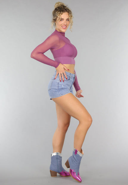 NEW0307 Aubergine See Through Sporttop met Ingewerkte Sport-bh