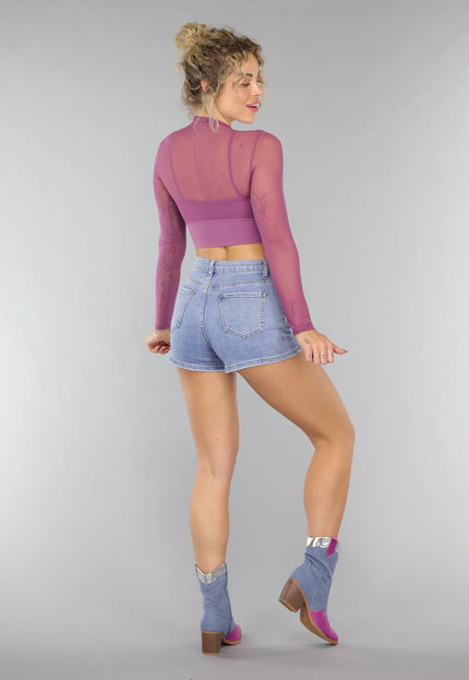 NEW0307 Aubergine See Through Sporttop met Ingewerkte Sport-bh