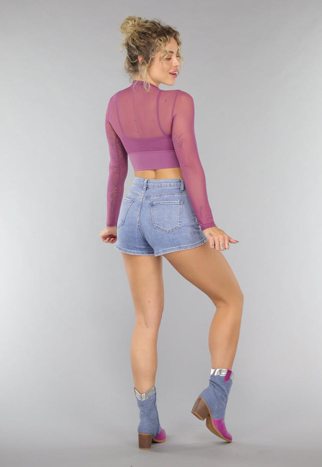 NEW0307 Aubergine See Through Sporttop met Ingewerkte Sport-bh