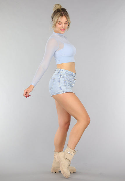 NEW0307 Babyblauwe Longsleeve Mesh Top