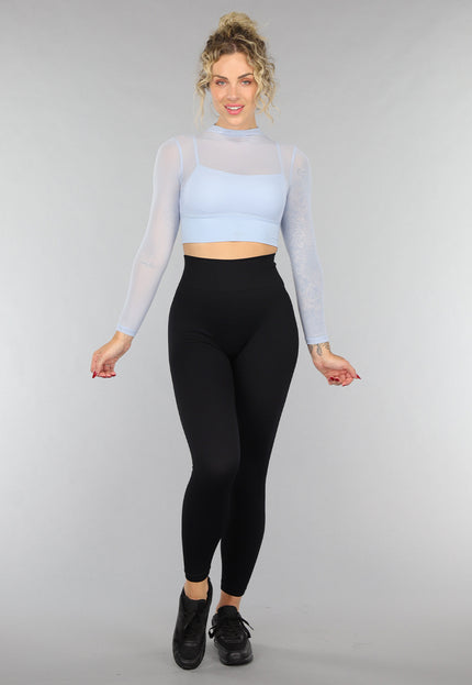 NEW0307 Babyblauwe Longsleeve Mesh Top