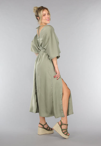 NEW0307 Lange Jurk met Ceintuur in Olijfgroen